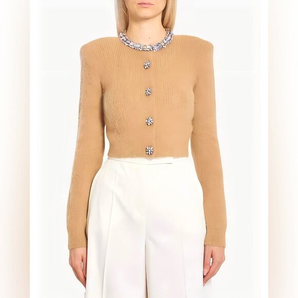 Self-Portrait Embellished Wool-Blend Cardigan - Picture 1 of 12